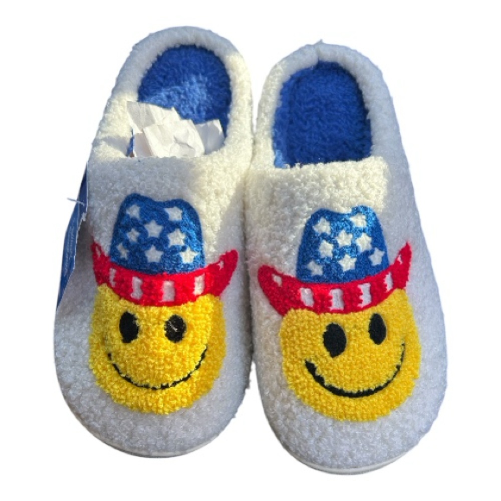 Ladies Cozy patriotic Smiley Face Slippers